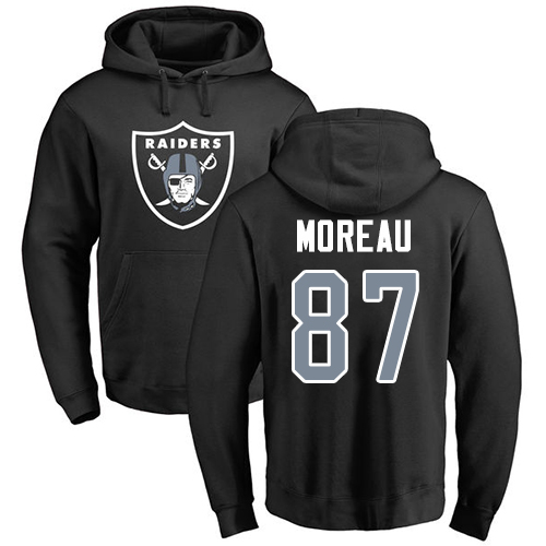 Men Oakland Raiders Black Foster Moreau Name and Number Logo NFL Football #87 Pullover Hoodie Sweatshirts->oakland raiders->NFL Jersey